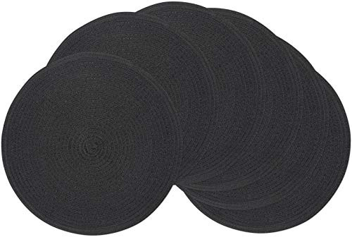 SHACOS 6er Set Tischsets Abwaschbar Rund Schwarz Tischmatten Platzsets Rund Hitzebeständig, Runde Platzdeckchen Abwaschbar, 38x38 cm