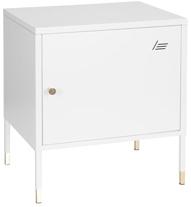 hjh OFFICE 743025 Metallschrank klein UMEO Weiß/Gold Beistellschrank aus Metall im Industrial-Design, 50 x 45 x 35 cm