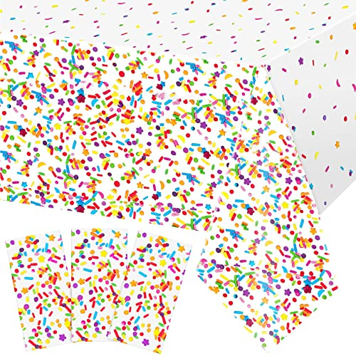 Tatuo 3 Pieces Sprinkle Tablecloth Disposable Plastic Confetti Tablecloth Rectangle Sweet Candy Party Table Cover for Birthday Baby Shower Donut Ice Cream Kids Theme Parties Supplies, 108 x 54 Inches