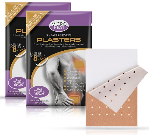 Pain Relief Patches | Pack of 10 Plasters for Calming Aches and Pains | Adhesive Heat Patches with Natural Ingredients | Easy to Use and Lasts for 8 Hours | Ideal for Joint and Muscle Pains
