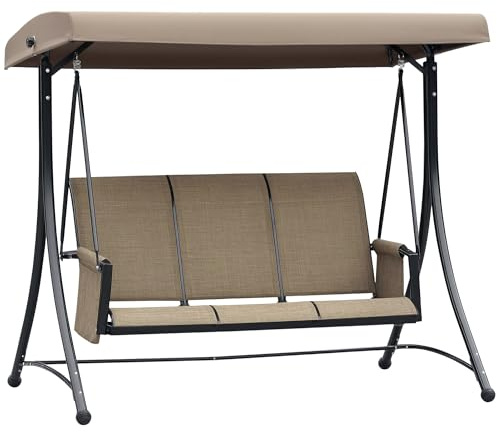 Outsunny 3 Seater Garden Swing Seat Outdoor Swing Chair Brown