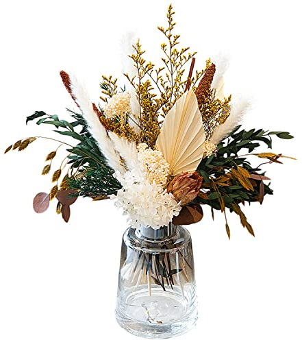 Dried Flower Bouquet - Boho Pampas Grass Decor, Fall Floral Arrangements with Eucalyptus, Plams, Hydrangea, Rustic Bouquet for Vase, Boho Table Centerpiece, Bohemia Home Wedding Decoration