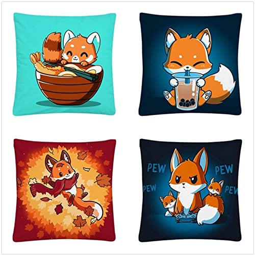 Kissenbezug 45x45cm 4er SetBoho Wohnzimmer Outdoor Deko, Schlafzimmer Zimmer Dekor Kissenhülle Kissenbezüge mit Verstecktem Reißverschluss, Couchkissen, Sofakissen Weinachten Anime Kleine Füchse