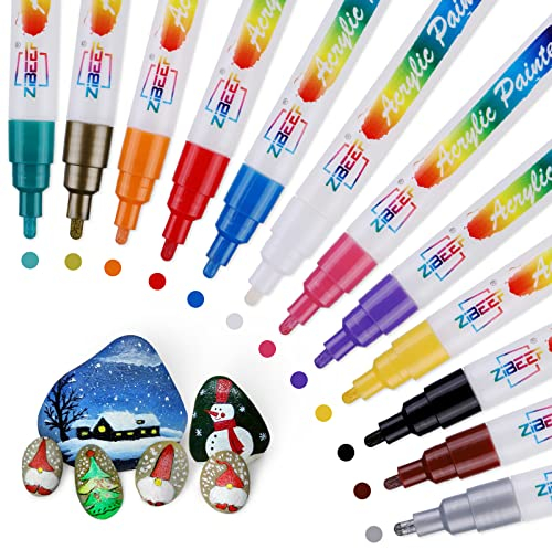 TOUSEEDA Acrylstifte Marker Stifte, 12 Farben Acrylstifte für Steine Bemalen, Permanent Marker Stifte Acrylstifte Wasserfest, DIY Stift Art für Holz, Keramik, Porzellan, Metall, Kunststoff