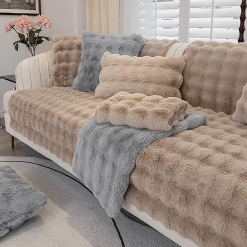 WYJHNLBEDC Sofa/Couch überzug/überwurf, Sofa überwurfdecke, Warmer Super Weicher Plush Sofabezug für Sofa L Form/U Form/Ecksofa 3/2/1 Sitzer, Sofaschutz Hund Kratzschutz Katze Braun 70x180cm