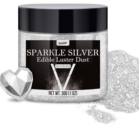 Edible Glitter - 30g / 1oz Luster Dust Edible Glimmer Powder for Sparkling Drinks, Foods, Wine, Cake - Food Grade Shimmer Dust Powder for Baking, Beverage, Cookies Decoration (Sparkle Silver)