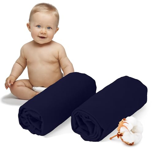 Dreamzie - Lots de 2 Draps Housse Enfant Bleu Foncé - 100% Coton - Oeko Tex - Drap Housse 70x140 et Drap Housse 60x120 pour lit Bebe