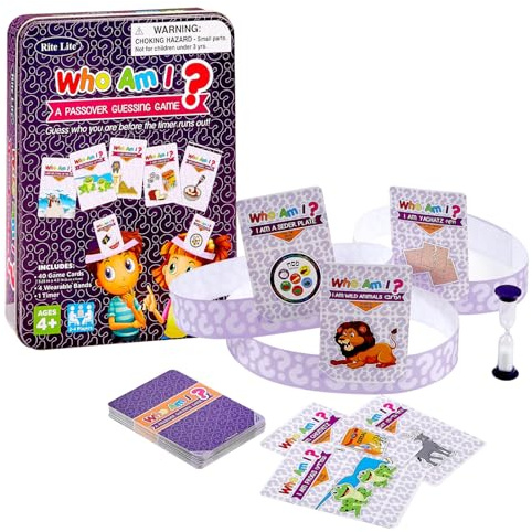 Rite Lite Passover Game Gift Who Am I Head’s Up Jewish Pesach Seder Gifts for Kids Holiday Party Favors Fun Guessing Game Wear Card Above Head Collectible Tin for Family Game Night Hours of Fun!