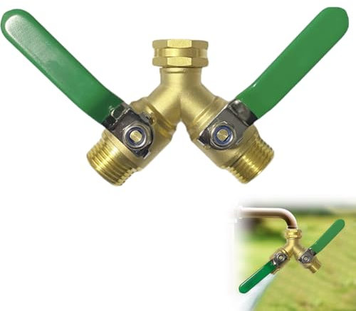 Robinet Double Sortie：Distributeur D'eau à 2 Voies, Répartiteur En Y En Laiton Avec 2 Robinets D'arrêt Séparés,Distributeur 2 Voies Arrosage,pour Robinet en Laiton Maison,Machine à Laver,Tuyaux