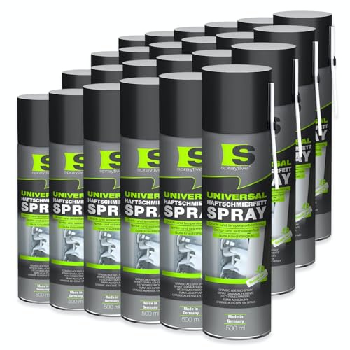 Spraytive Lot de 24 sprays de graisse lubrifiante adhésive universelle de 500 ml - Graisse lubrifiante et huile pénétrante pour voiture, articulations, roulements et charnières - Graisse de