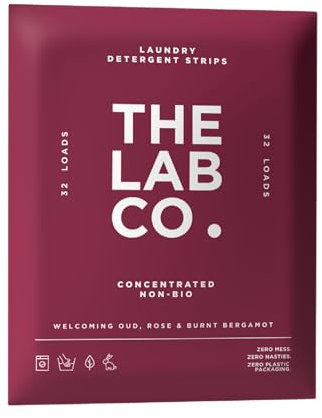 The Lab Co. Laundry Detergent Strips Washing Sheets | Eco Ultra-Concentrated | Non-Bio for Sensitive Skin | Non-Toxic Fragrance | EDC-Free | Lab-Tested | Welcoming Oud Rose Bergamot | 32 Loads