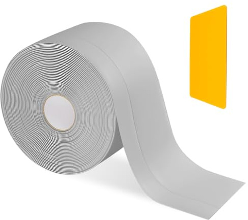 MISIQIMA Zócalo blando autoadhesivo, 50 × 20 mm, de PVC, autoadhesivo, equipado con raspador, zócalo autoadhesivo para cocina, baño, salón, oficina (10 metros, gris)