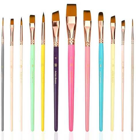 12 PCS Paint Brush Set, Paint Brush Aesthetic Pastel Watercolour Face Painting Brushes Paintbrushes Art Artist Brushes for Acrylic Painting Adult, Beginners