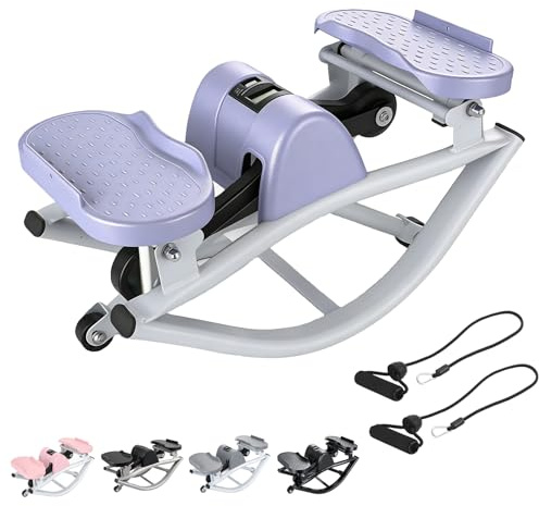 Melfluo Rock Stepper Side to Side – Lateral Stepper & Glute Trainer with Resistance Bands, Low Impact Side to Side Stepper for Home Exercise, Quiet Step Rocker Machine No Assembly 250LBS(Purple)