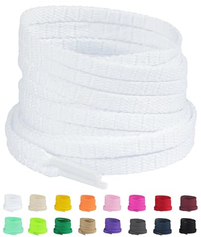 Olukssck 2 Paires Lacets Plats 5mm pour Baskets, Blanc, 120cm