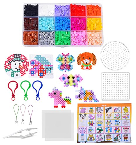 KAFZEL Cuentas Para Planchar, 11000 Piezas 5MM Abalorios Fusibles de 20 Colores Set con Caja de Almacenamiento, Guía del Usuario,DIY Manualidades para Niños Cumpleaños Navidad (5mm)