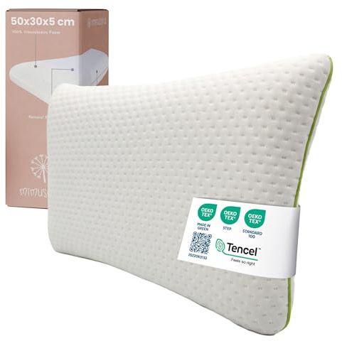 MIMUSELINA Almohada Infantil Viscoelástica 50x30x5 | Memory Foam Transpirable para Niños | Cojines pequeños Suaves, Ergonómicos y Antisofocos | Funda Tencel Hipoalergénica, Extraíble y Lavable