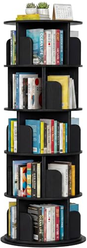 Homieasy Estantería Giratoria 5 Niveles, Librero Giratorio 360° con 20 Compartimentos, 162x40 cm Torre de Libros Giratoria Redonda Ahorra Espacio para Salón Estudio Oficina,Negro
