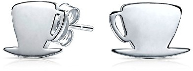 Tiny Petite Food Latte Espresso Cafe Coffee Lover Stud Earrings For Women For Teen .925 Sterling Silver Custom Engrave