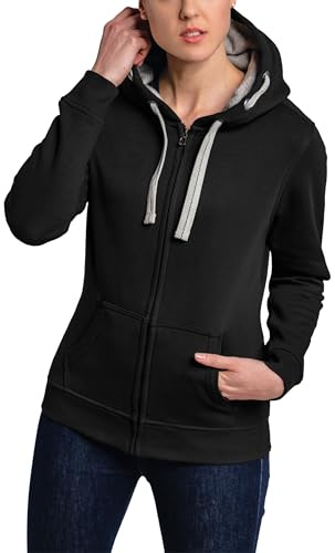 HRM Damen Hooded Jacket I Premium Kapuzenjacke Damen mit Kontrast-Innenfutter I Basic Hoodie mit Reißverschluss I Zip Hoodie I Hochwertige & nachhaltige Damen-Oberteile