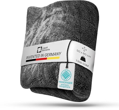 Liquid Elements Auto Trockentuch Black Hole XL 1300 GSM 50x80cm, fusselfrei | Mikrofasertuch zur Autopflege, extrem saugstark, oberflächenschonend