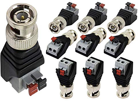 zdyCGTime BNC Video Baluns Adapter BNC Male Plug to 2 Pin/Way Screw Terminal Video Audio Spring Press Type Balun with Solderless Screw Terminal for Coax Cat5 to BNC CCTV Security Surveillance(10-pack)