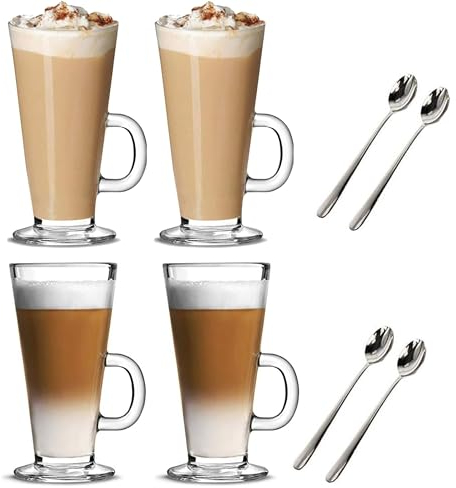 Ever Rich ® Latte Glasses Tea Coffee Cup Mug (Fits Tassimo & Dolce Gusto) (300 ML + SPOONS)