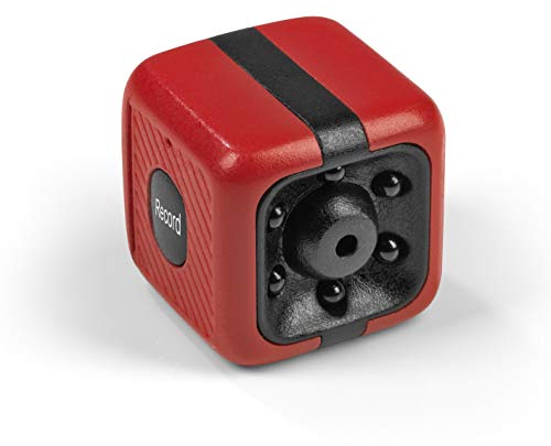 EASYmaxx Mini-Kamera mit Speicherkarte | Nachtaufnahmen | Akkubetrieben, Bewegungsmelder | 2,5 x 2,5 x 2,5 cm [Rot/Schwarz, inkl. Speicherkarte], 1930060
