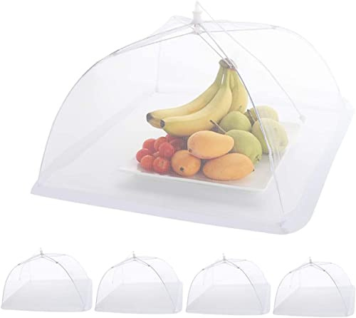 ilauke Fliegenhaube 5er Set 43 x 43 cm Pop Up Lebensmittelabdeckung | Verzinkter Stahlrahmen & feines Polyesternetz schützen Lebensmittel vor Insekten, faltbar & wiederverwendbar für BBQ/Picknick