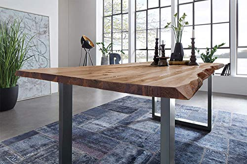 SAM Esstisch Baumkante, 200x100 cm, NOAH, Akazie, Natur, U-Gestell Silber