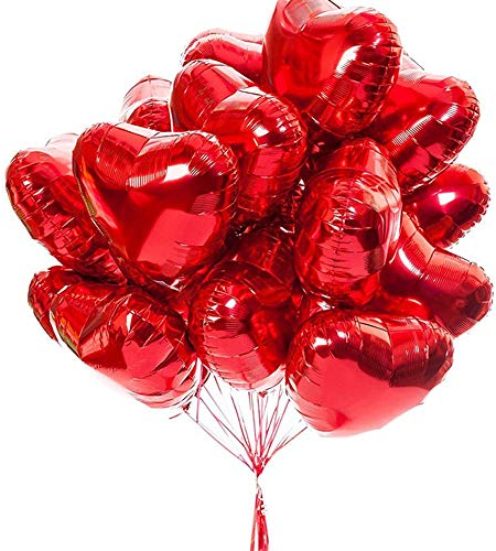 25pcs Heart Shape Foil Mylar Balloons Red 18 for Birthday Party Decorations, Wedding Decor, Engagement Party, Holiday, Baby show (Red)