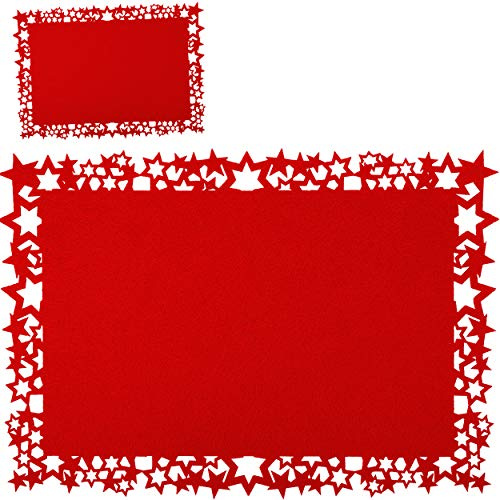 alles-meine.de GmbH 2 Stück Filz - Unterlagen/Platzdeckchen - Stern & Sterne - Winter/Weihnachten - rot - 45 cm * 30 cm - waschbar & schmutzabweisend - Tischunterlagen/Eß..