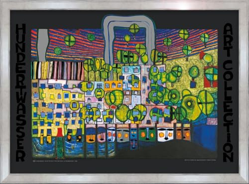 artissimo Bild gerahmt 72x53 cm Friedensreich Hundertwasser „Löwengasse - Die dritte Haut“ AG4690 – hochwertiger Kunstdruck mit Rahmen, modernes Wandbild für Wohnzimmer, Büro & Praxis