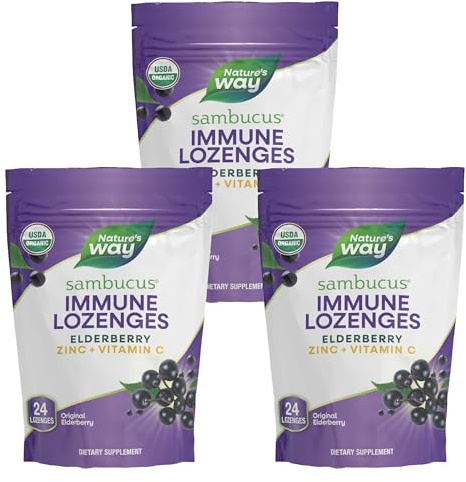 Nature's Way Organic Sambucus Lozenge, Elderberry and Zinc 24 Pieces (Pack of 3)