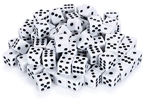 Sechsseitige Würfel, D6-Standard, 16 mm, ideal für Brettspiele, Casinospiele und Tisch-RPGs, Weiß, 100 Stück