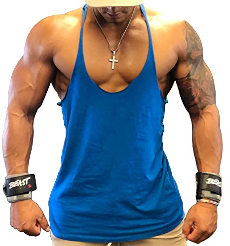 Mens Gym Stringer Singlet Stretchy Bodybuilding träningströja Ren bomull Storlek M