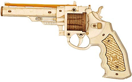 Hands Craft DIY 3D Wooden Puzzle – M60 Loads 6 Rubber Band Gun Revolver Mechanical Assembly Model Kit Brain Teaser Educational STEM Toy Adults and Teens to Build Safe and Non-Toxic Wood LQ401