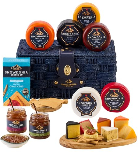 Snowdonia Cheese Company | Indulgent Cheese Hamper | 6 Luxury Welsh Cheeses, 2 Chutneys, Spelt & Natural Yoghurt Crackers | Delivered Chilled