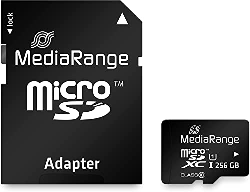 MediaRange Micro SDXC Speicherkarte mit SD Adapter 256GB - Geschwindigkeit Klasse 10, Lesegeschwindigkeit bis 80 MB/s, externer Datenspeicher für Mobile Endgeräte wie Digitalkameras oder Smartphones