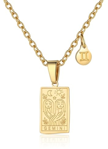 RIXERKOC Collana di segni zodiacali per le donne Ciondolo a forma di carta dei tarocchi a doppia faccia in acciaio inox Segni zodiacali Regali di gioielli per le ragazze