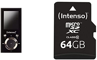 Intenso MP3 Player Video Scooter 1,8 Zoll Bluetooth schwarz & microSDXC 64GB Class 10 Speicherkarte inkl. SD-Adapter, schwarz