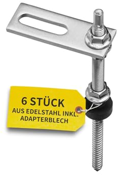 Avoltik Lot de 6 vis à double filetage en acier inoxydable M10 x 200 mm avec tôle adaptateur I Vis à double filetage M10 résistantes aux intempéries avec joint et écrou à dents de blocage