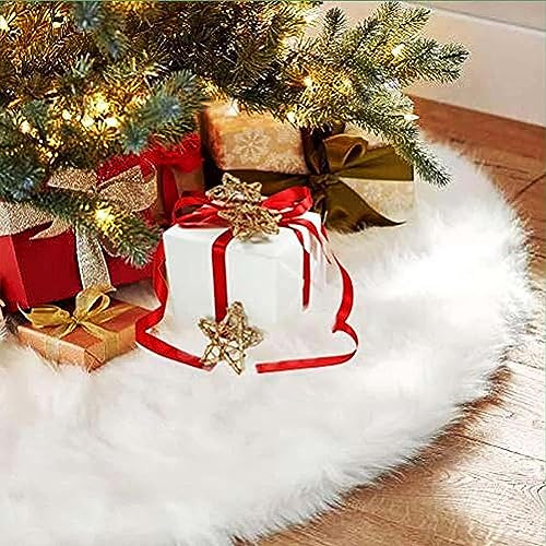Quanen Electronic Christmas Tree Skirts, Faux Fur Large Plush White Round base Mat Xmas Decorations for Your Christmas Tree - Fits Any Size Tree (White-36inch）