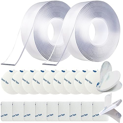 DKDDSSS 22 Pcs Double Face Extra Fort, Ruban Adhésif Multifonctionnel Double Face Nano Tape, Transparent Lavable Puissant Réutilisable Amovible, pour Les Tapis et Les Voitures