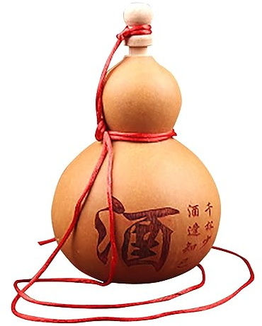 Natural Gourd Wine Flask Bottle Ornament Chinese Liquor Hu Lu Stopper Wooden Carved HanFu Photography Props (62-Khaki)