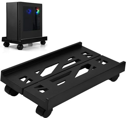 Fangehong Soporte para CPU para PC Ajustable, Soporte de Torre para Computadora, Carro de CPU Móvil con Ruedas para Ordenador de Escritorio Bajo Mesa Caja de Computadora Negro MAX 80kg