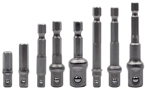AMZSKU Stecknuss-Adapter, 8-teiliges Set, 1/4-Zoll-Sechskantadapter auf 1/4, 3/8, 1/2 Stecknuss, für Bohrmaschine und Akkuschrauber Steckschlüssel Nüsse und Stecknüsse, Bit-Halter