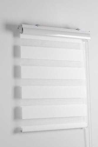 Funky Gadgets Day and Night Roller Blinds Dual Layer Fabric Zebra Blind Translucent or Blackout Vision Roller Shades No Drill Blinds Curtains for Windows and Doors White, 213W x 165H cm