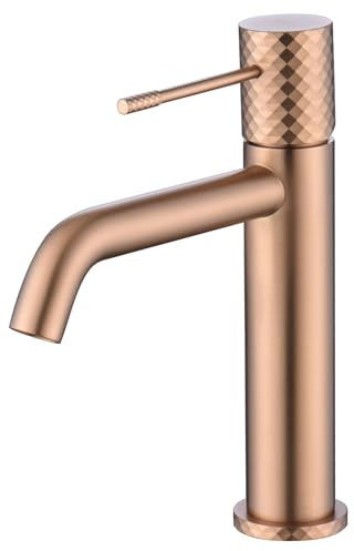 MICE Einhebelmischer für Waschbecken mit Kaltöffnung, energiesparend, aus Messing, Einhebelmischer für Waschtisch, für heißes und kaltes Wasser, Roségold, gebürstet, BDG053-1ORC