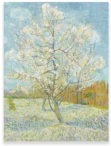 ROSVIOL Van Gogh Wandkunstdrucke – Der rosa Pfirsichbaum in der Blüte Poster – Impressionismus-Malerei – berühmte Gemälde, Reproduktionen, Giclée-Leinwanddrucke, Wandkunst für Wohnzimmer,